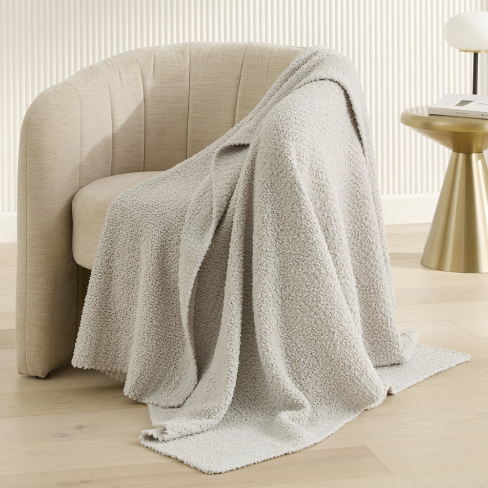 Manhattan Light Grey Boucle Throw Adairs