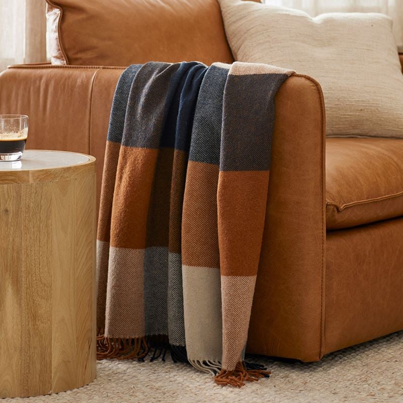 Holland Navy Brown Wool Throw Adairs