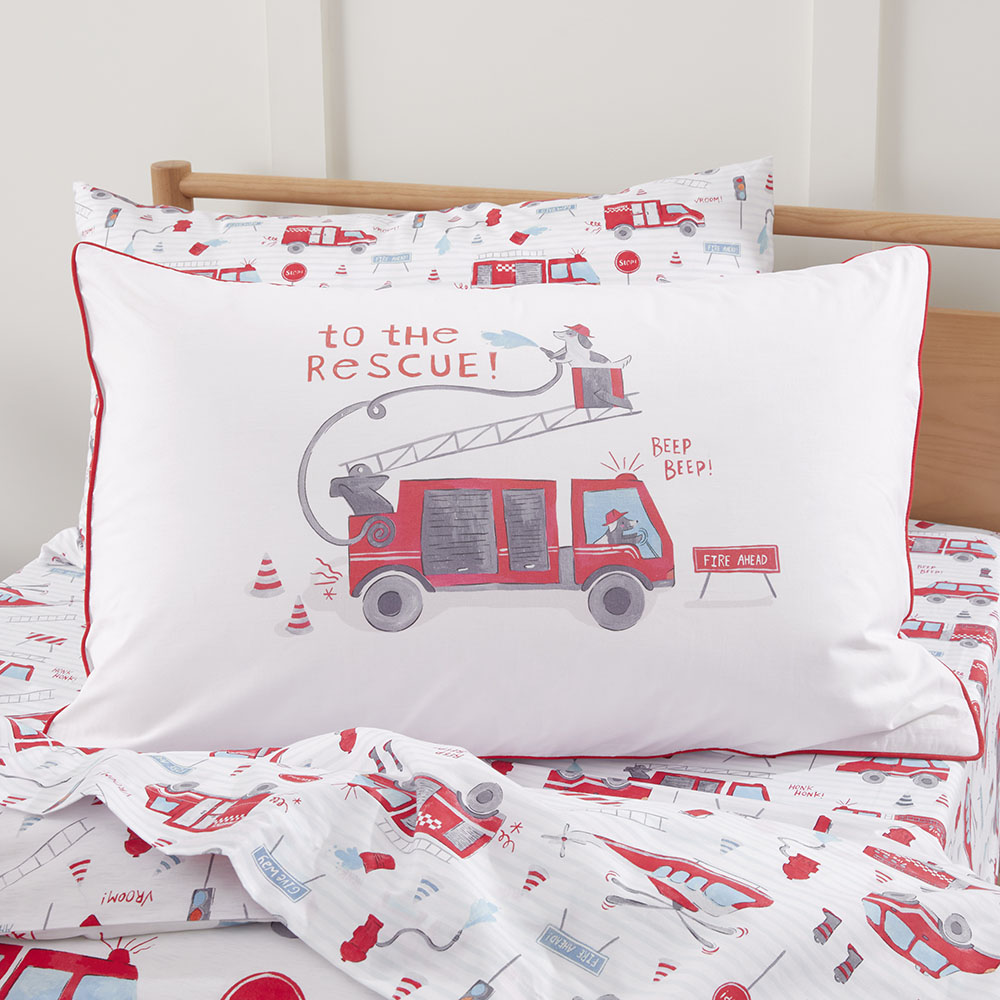 Adairs Kids Transport Rescue Crew Kids Text Pillowcase Adairs