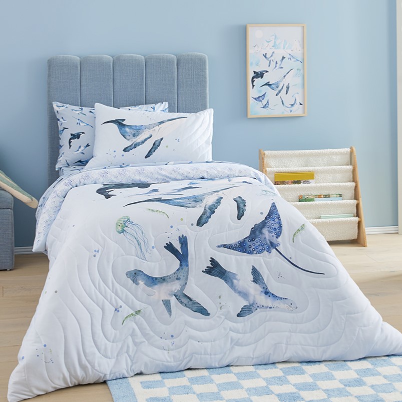 Adairs Kids Make A Splash Light Grey Quilted Quilt Cover Set Adairs