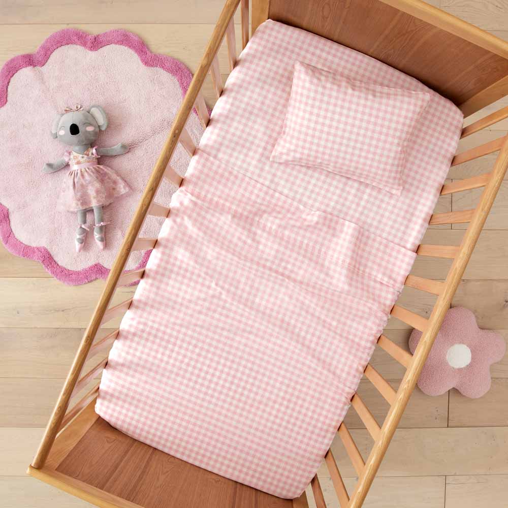 Adairs Kids Rylee Ballet Pink Gingham Cot Sheet Set Adairs