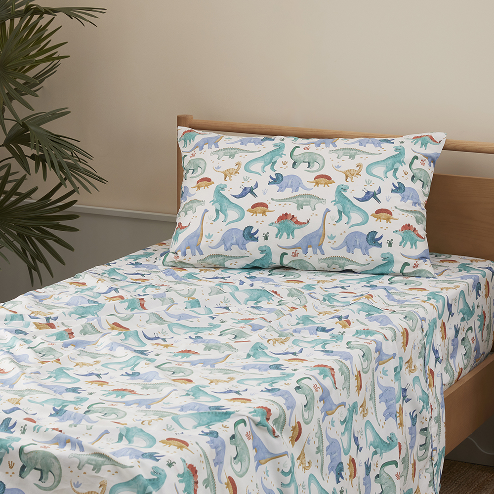 Adairs Kids - Dinosaur Explore White Sheet Set | Adairs