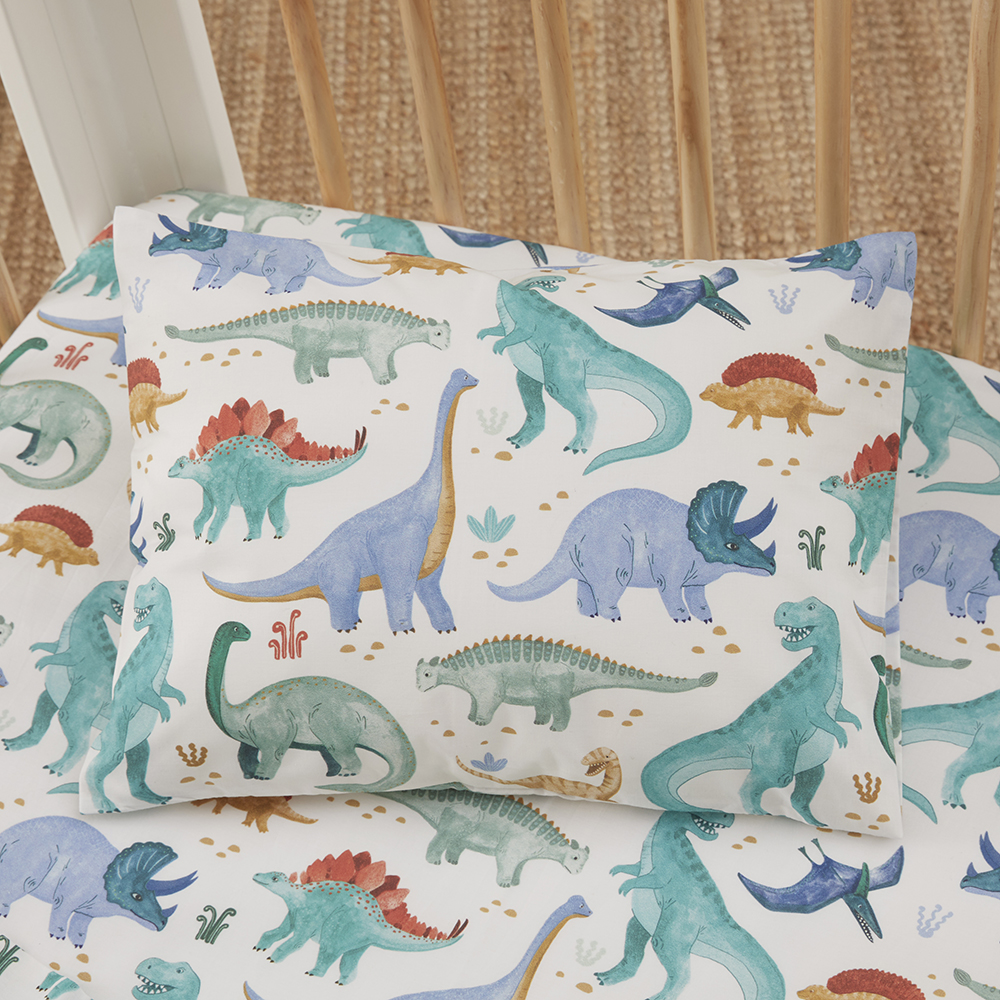 Adairs Kids Dinosaur Explore White Cot Sheet Set Adairs