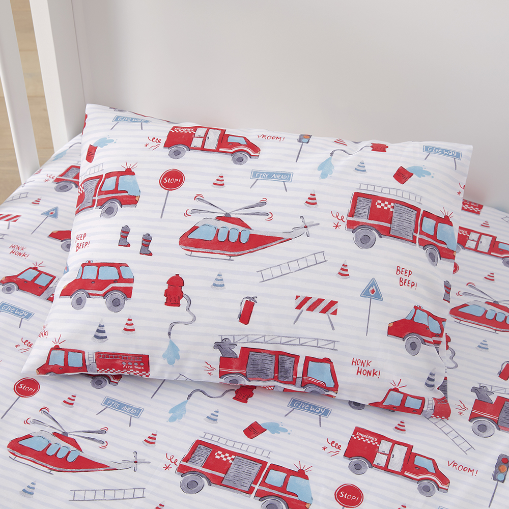 Adairs Kids Transport Rescue Crew White Cot Sheet Set Adairs