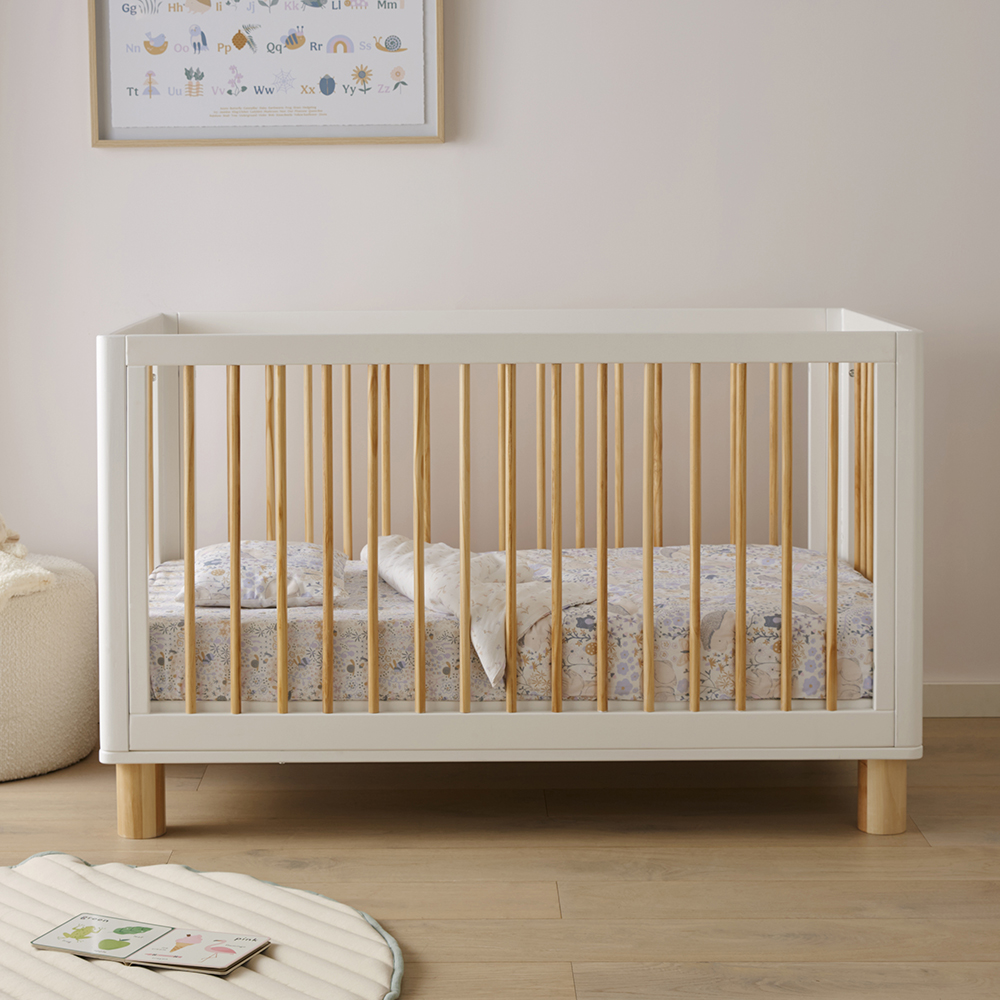 Adairs Kids Carter White Natural Cot Adairs