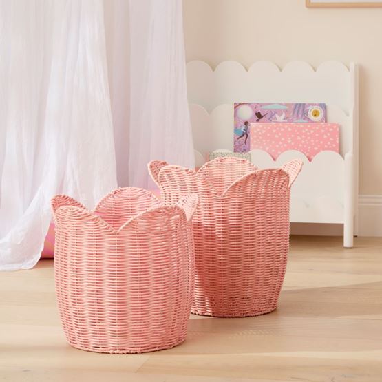 Flower Pink Poly Rattan Basket