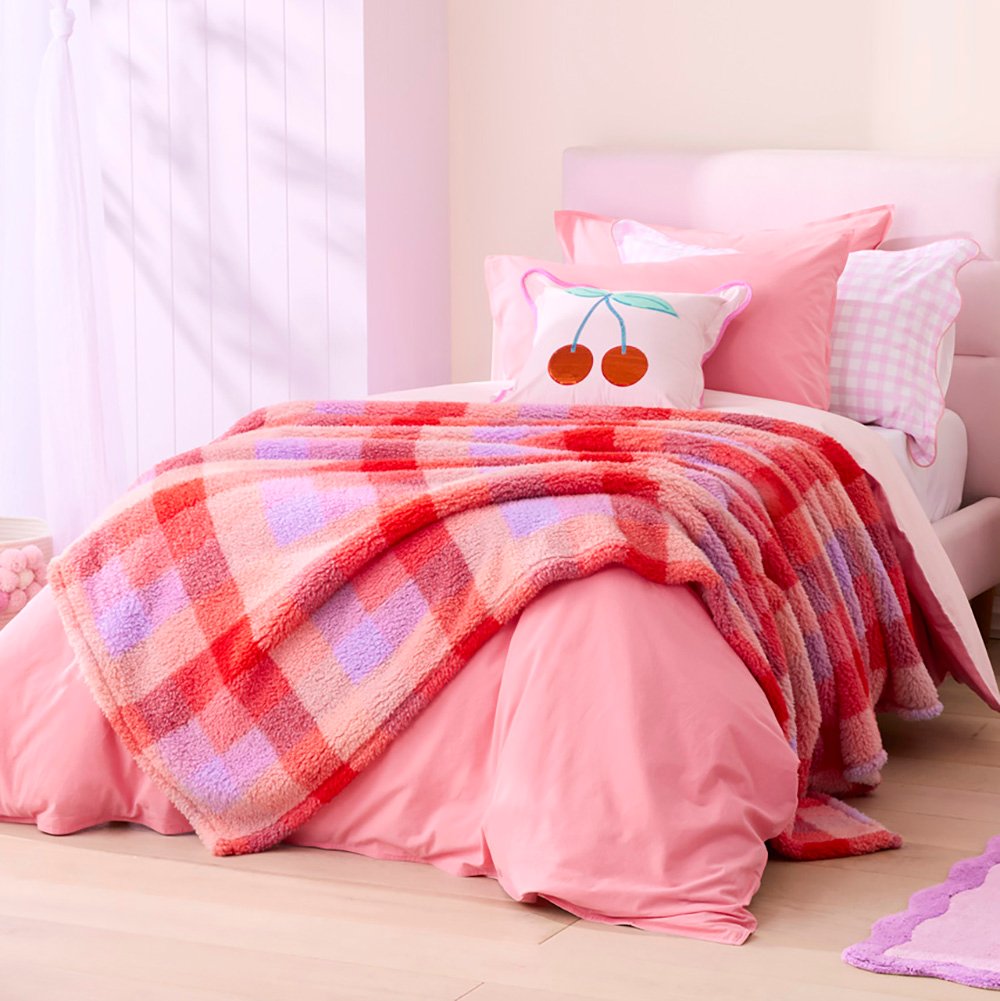 Madras Plaid in Pink good Sherpa Blanket