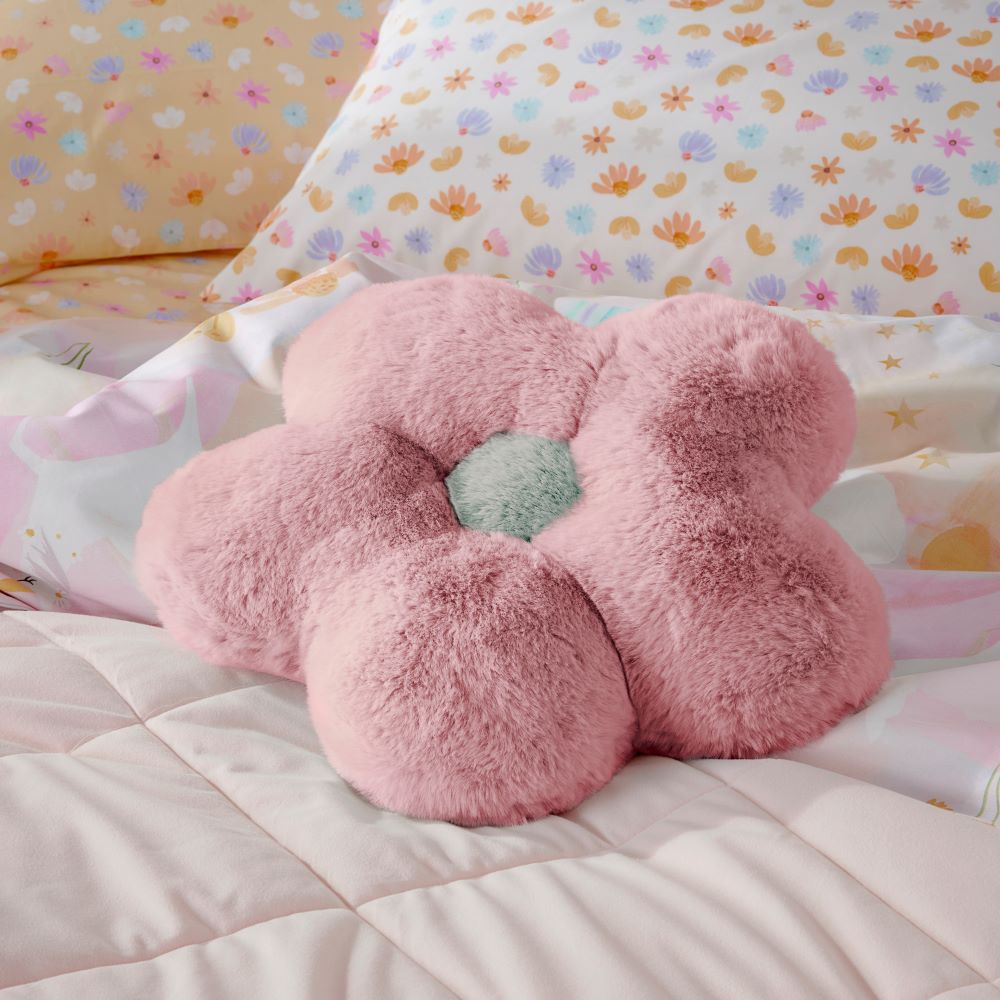 Adairs Kids - Frankie Multi Flower Faux Fur Shaped Cushion | Adairs