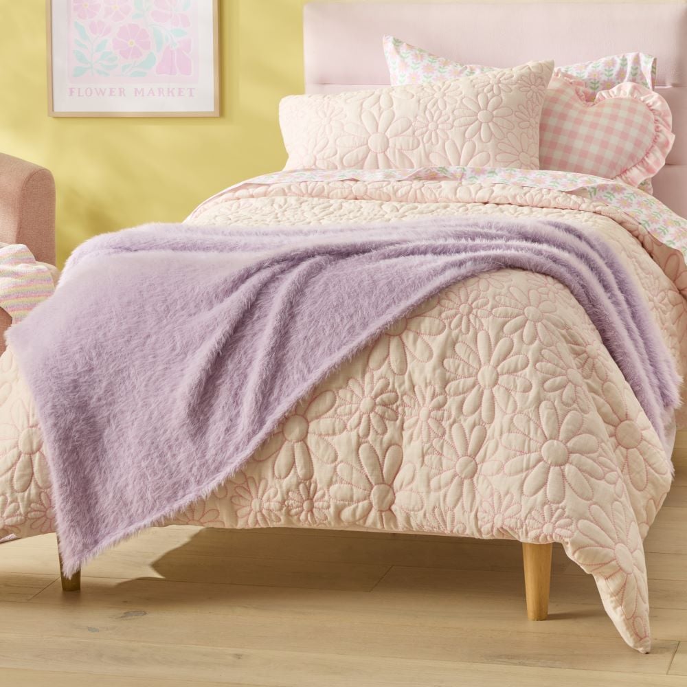 Adairs Kids Fluffy Lilac Faux Fur Throw Adairs