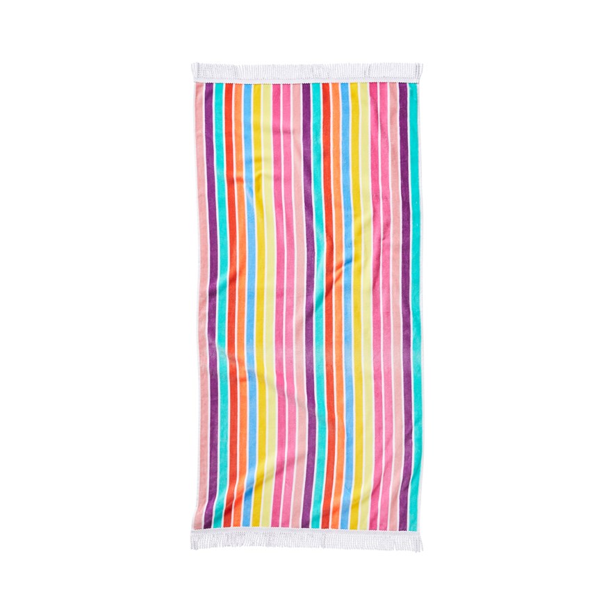 Adairs Kids - Pink Stripe Velour Beach Towel | Adairs