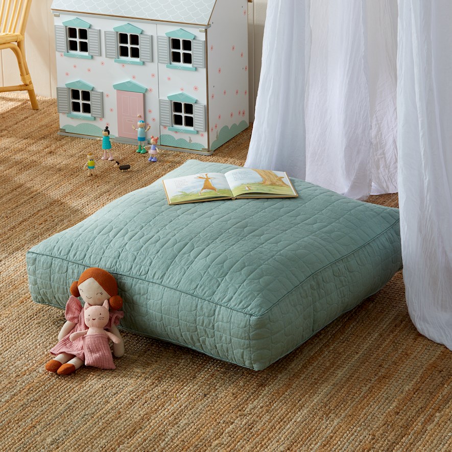 Adairs Kids - Vintage Washed Linen Eucalyptus Floor Cushion | Adairs