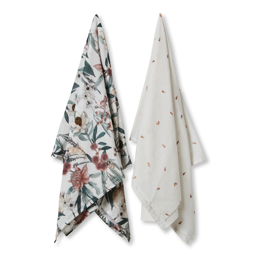 Adairs Baby - Organic Cotton Muslin Bush Magic Pack of 2 Swaddles | Adairs