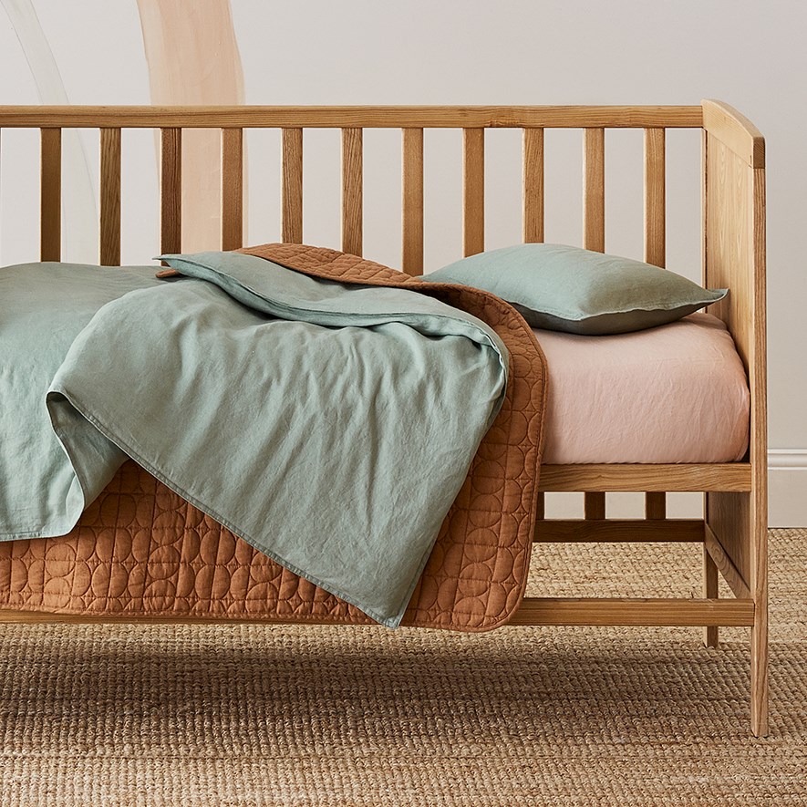 Adairs Baby Vintage Washed Linen Eucalyptus Cot Quilt Cover Set Adairs