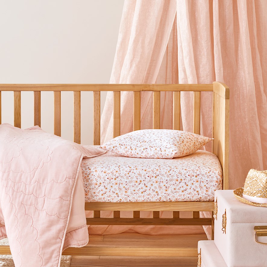 Blush pink cot bed sheet sale