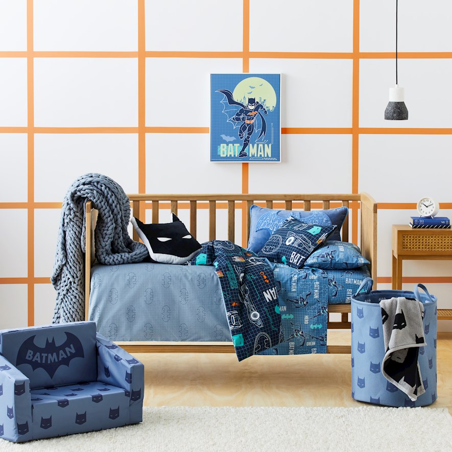 Adairs Kids BATMAN Bat Tech Navy Cot Quilt Cover Set Adairs