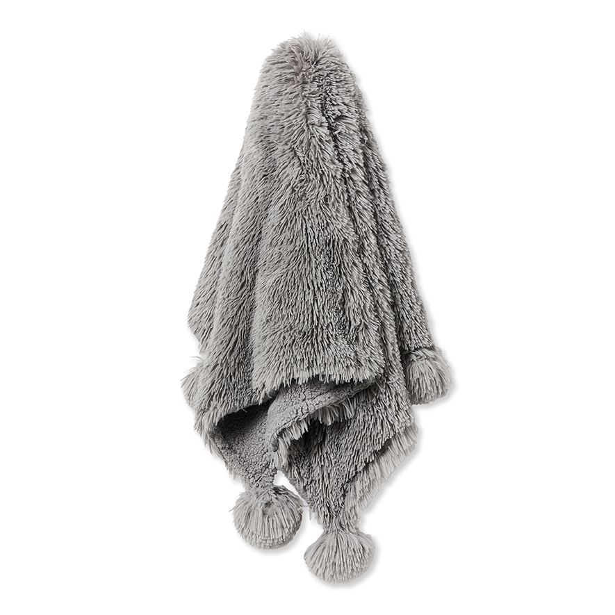 Adairs Kids - Snuggly Silver Sherpa Pom Pom Throw | Adairs