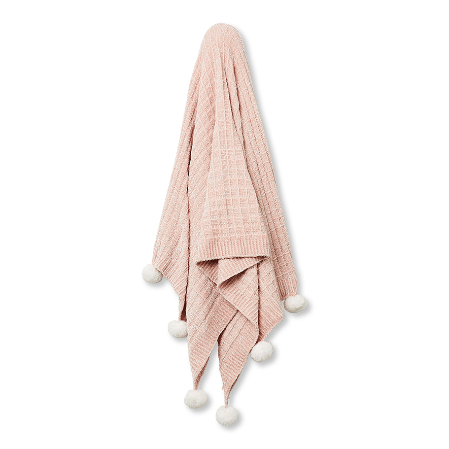 Adairs Kids Silky Chenille Pink Pom Pom Throw Adairs