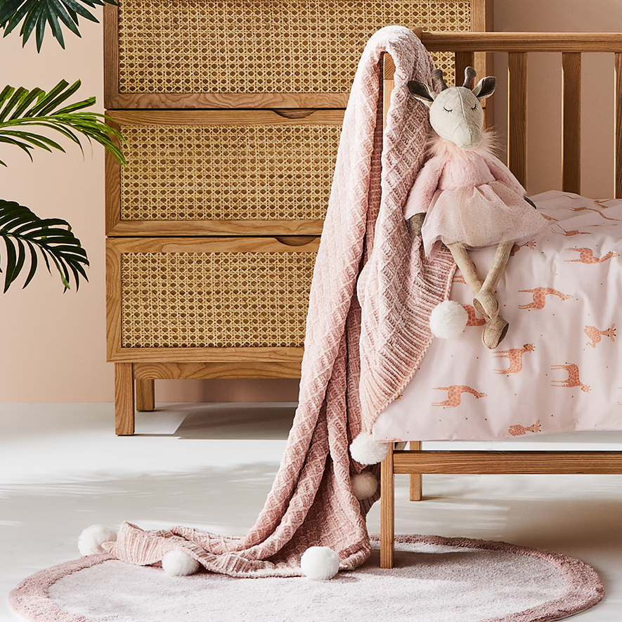 Adairs Kids Silky Chenille Pink Pom Pom Throw Adairs