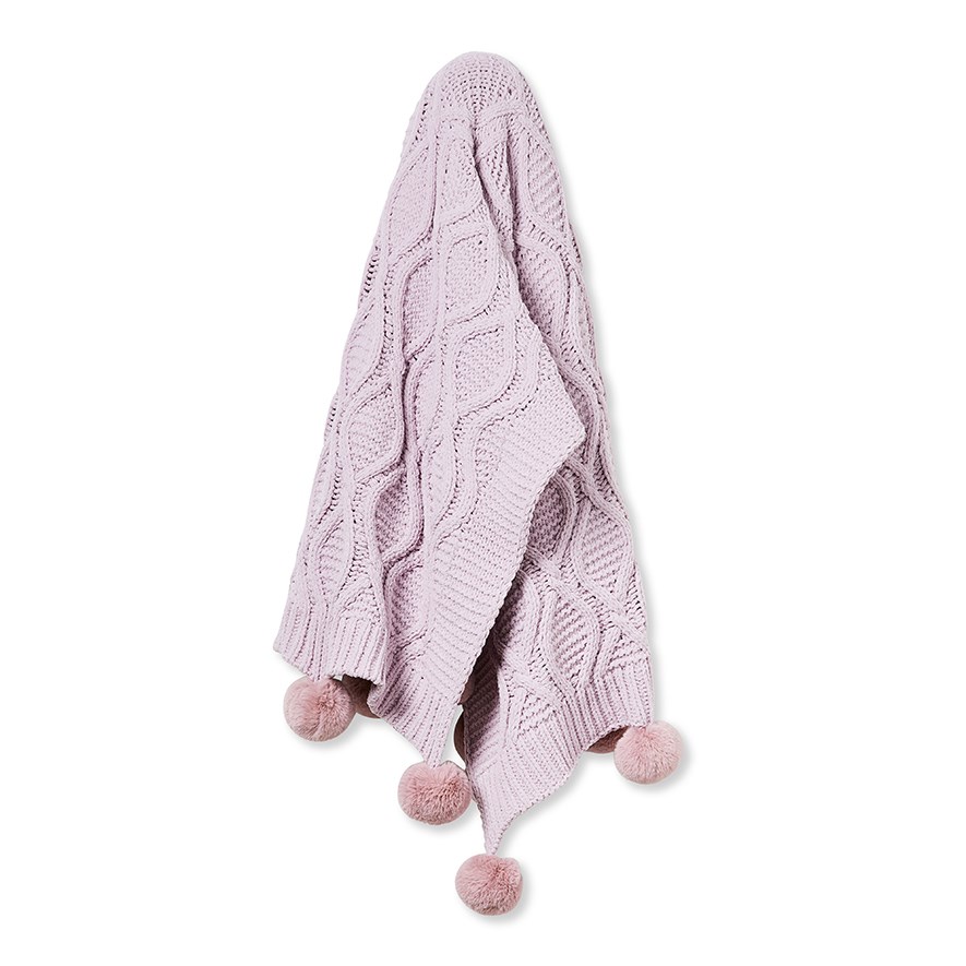 Adairs Kids Cable Lilac Pom Pom Throw Adairs