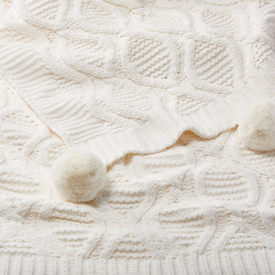 Adairs Kids Cable Meringue Pom Pom Throw Adairs