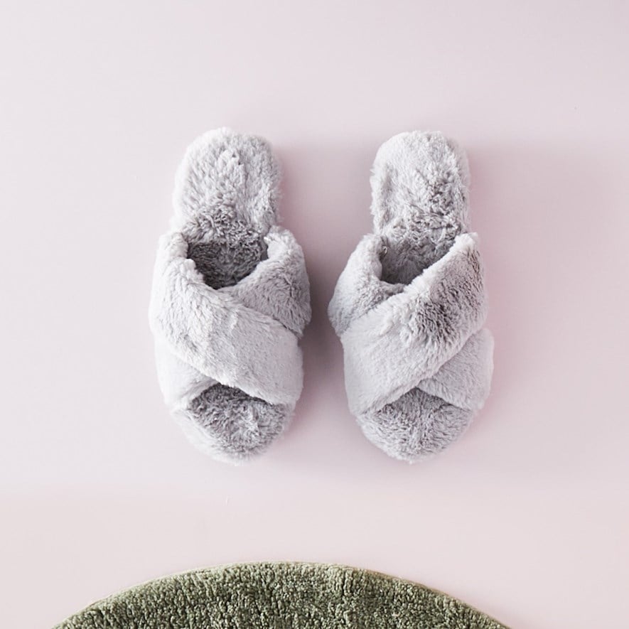 Grey hot sale furry slippers