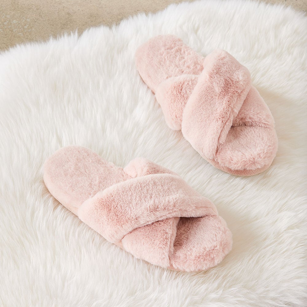 Crossover Dusty Rose Fur Slippers Adairs