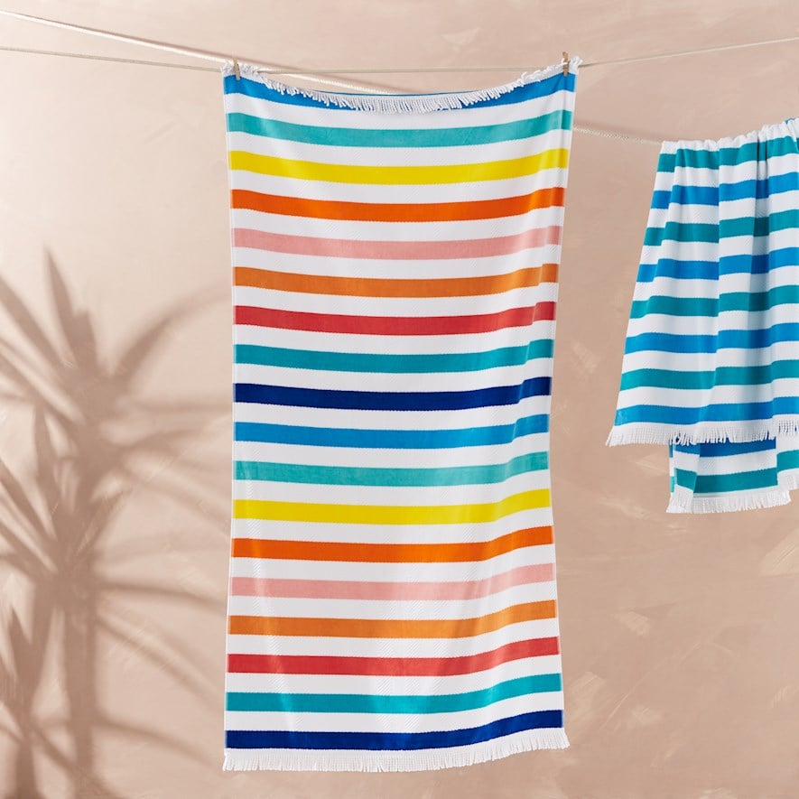 Velour Coastal Stripe Multi Beach Towel Adairs