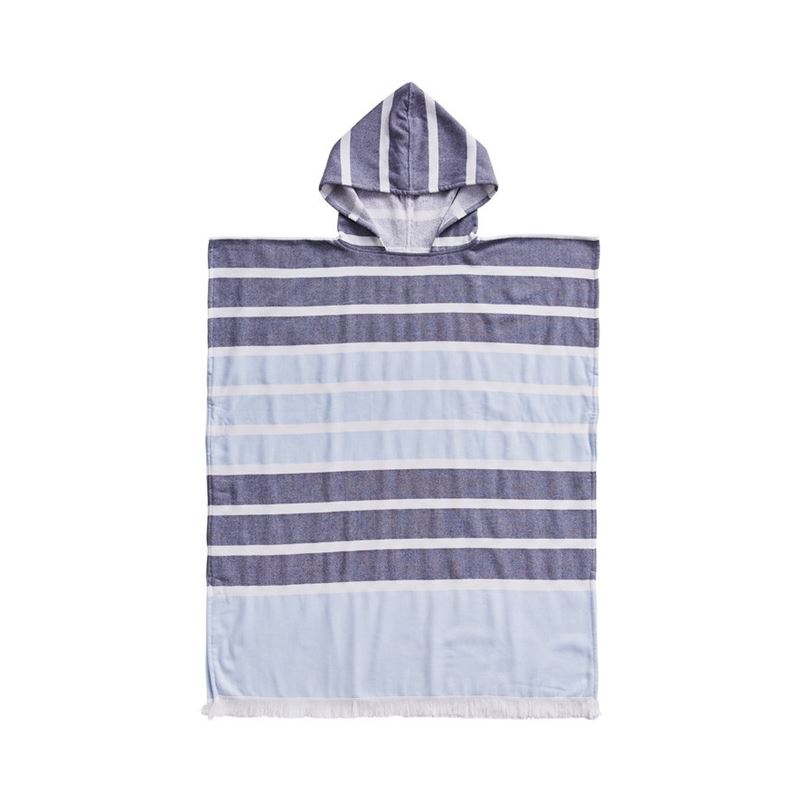 European Turkish Bodrum Stripe Blue Hooded Beach Towel | Adairs