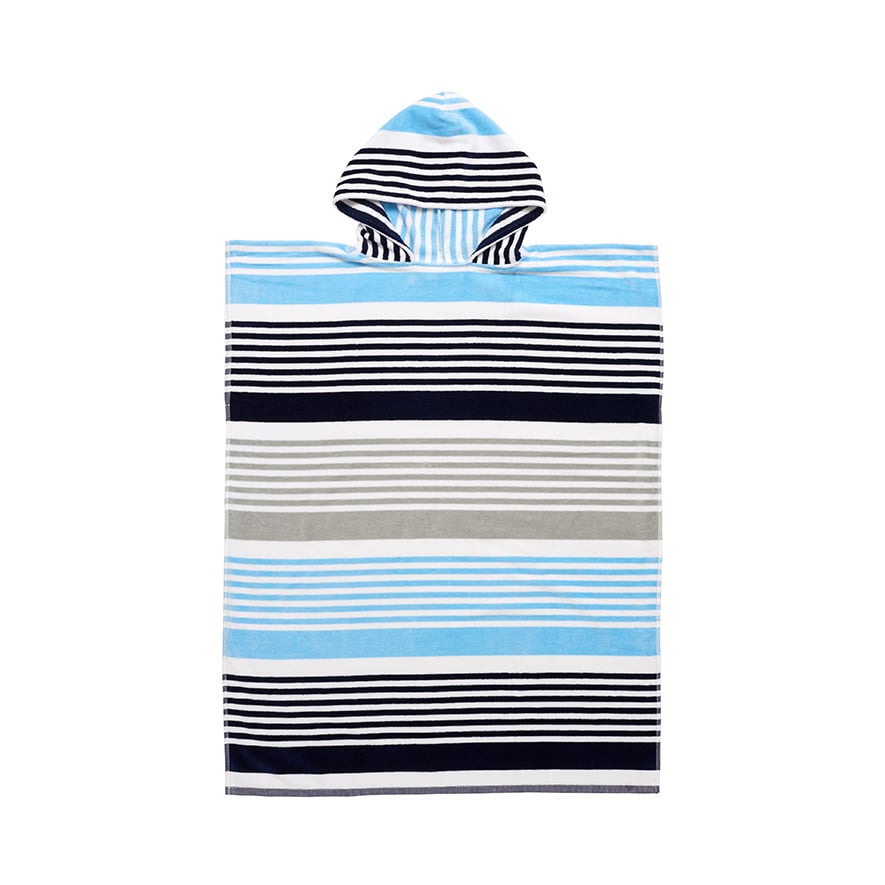 Regatta Stripe Blue Velour Hooded Beach Towel Adairs