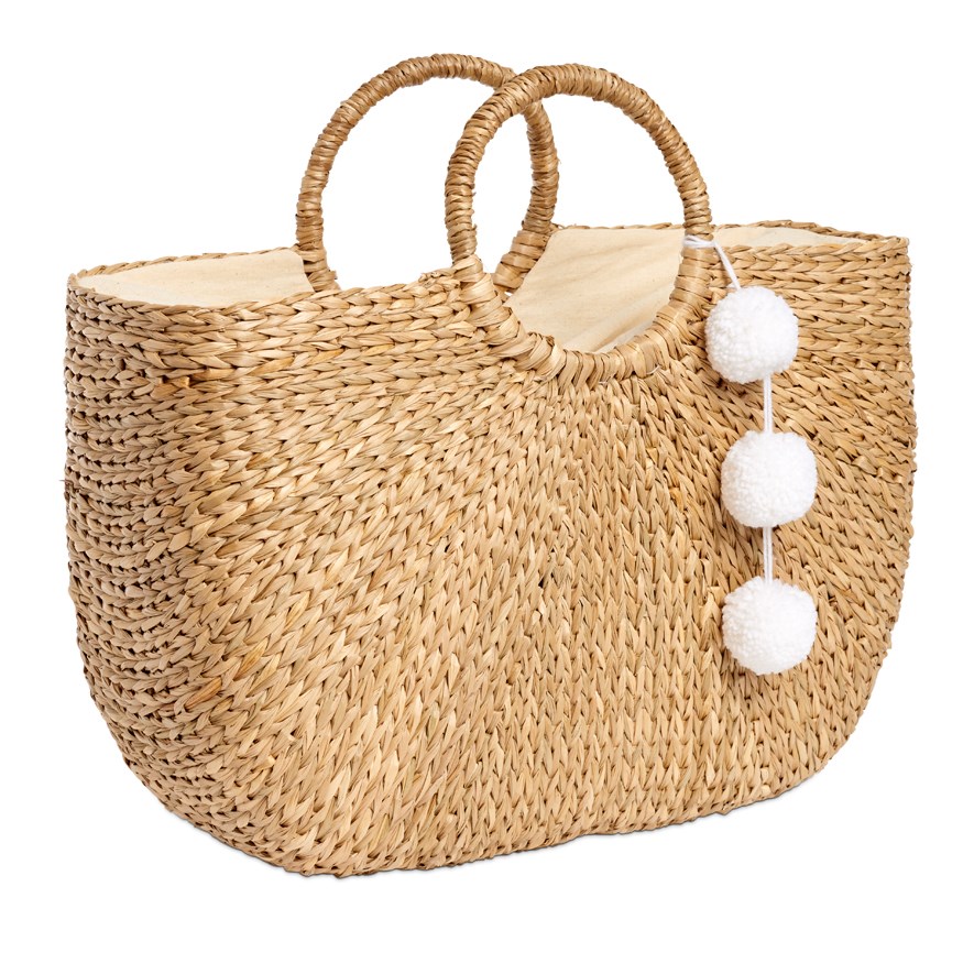 Seagrass Natural Pom Pom Beach Bag Adairs