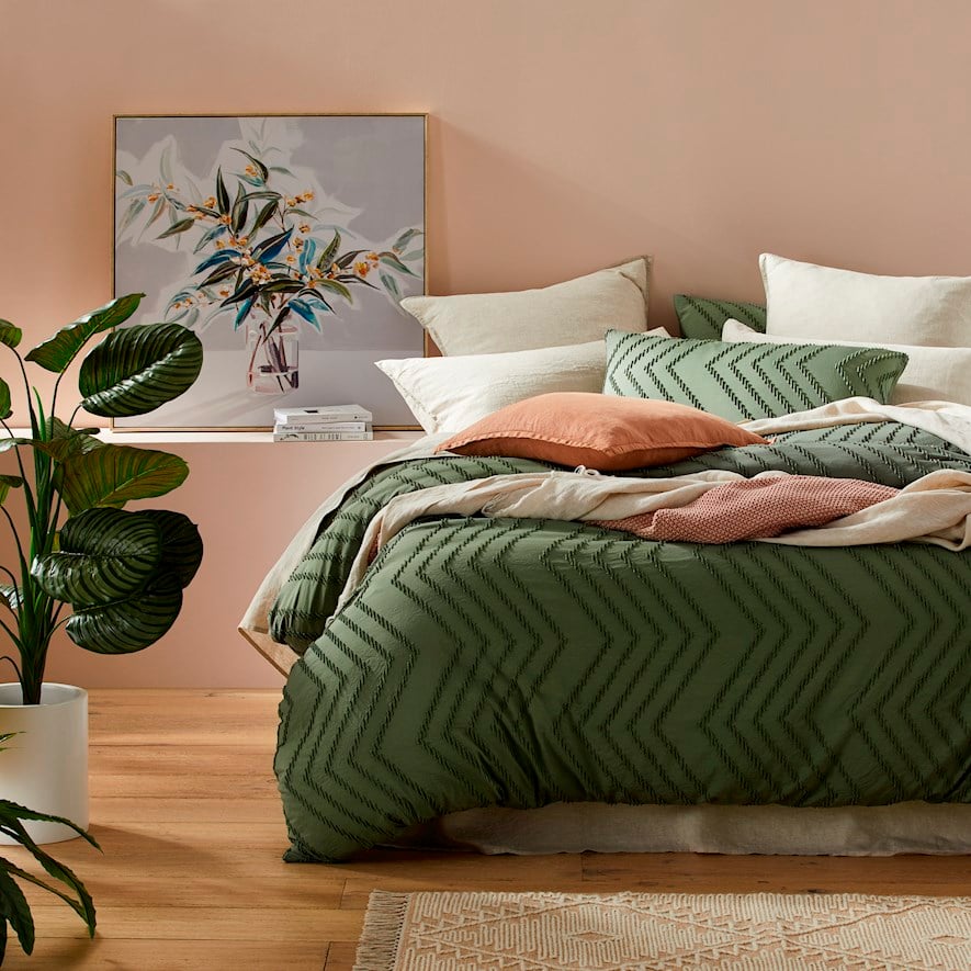 Aztec Microfibre Pine Quilt Cover Set + Separates | Adairs