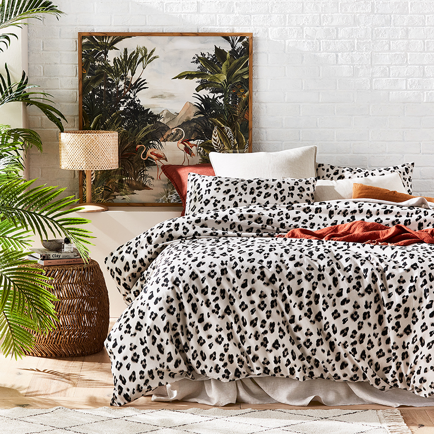 Prewashed Cotton Printed White Leopard Quilt Cover Set Separates Adairs