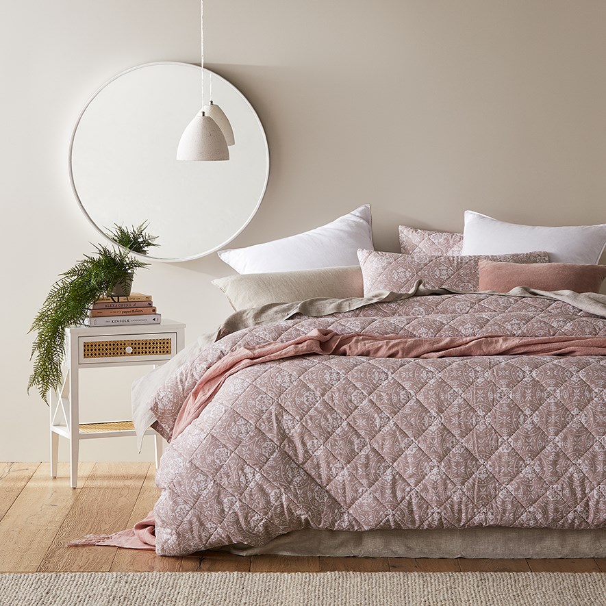 Metro - Mia Pink Quilted Quilt Cover Set + Separates | Adairs