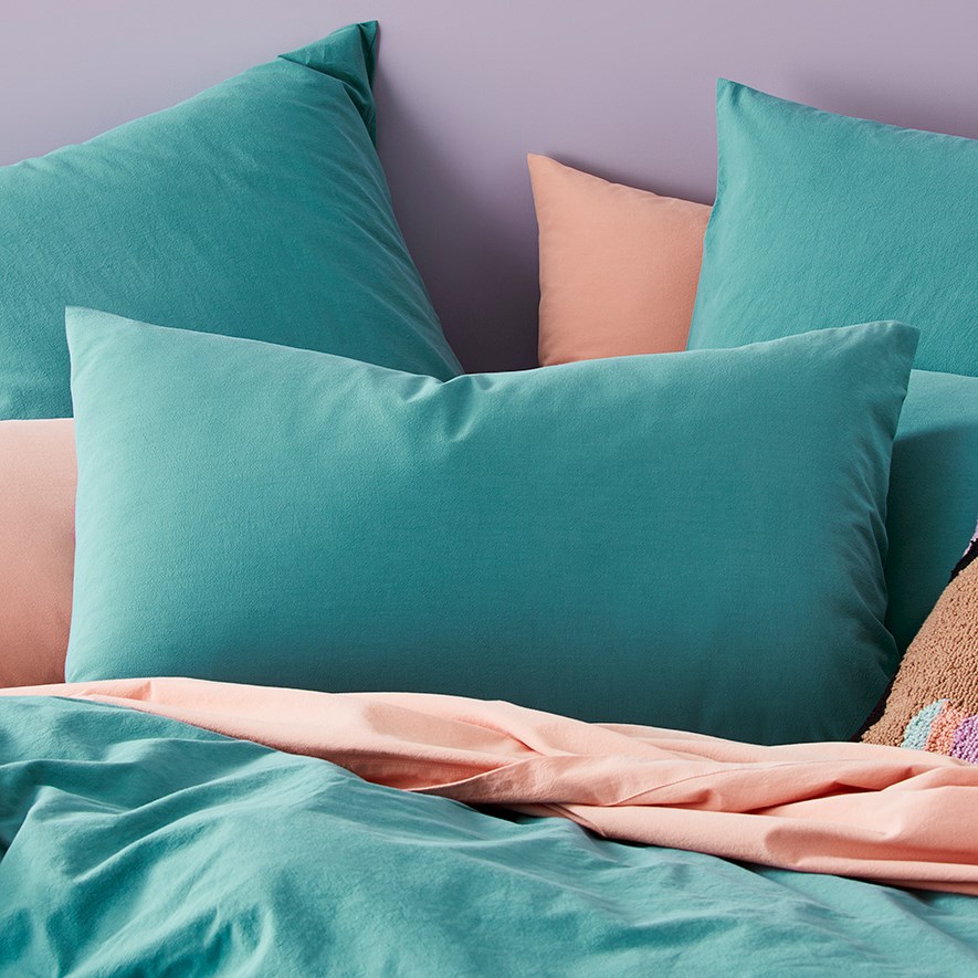 Stonewashed Cotton Teal Pillowcases | Adairs