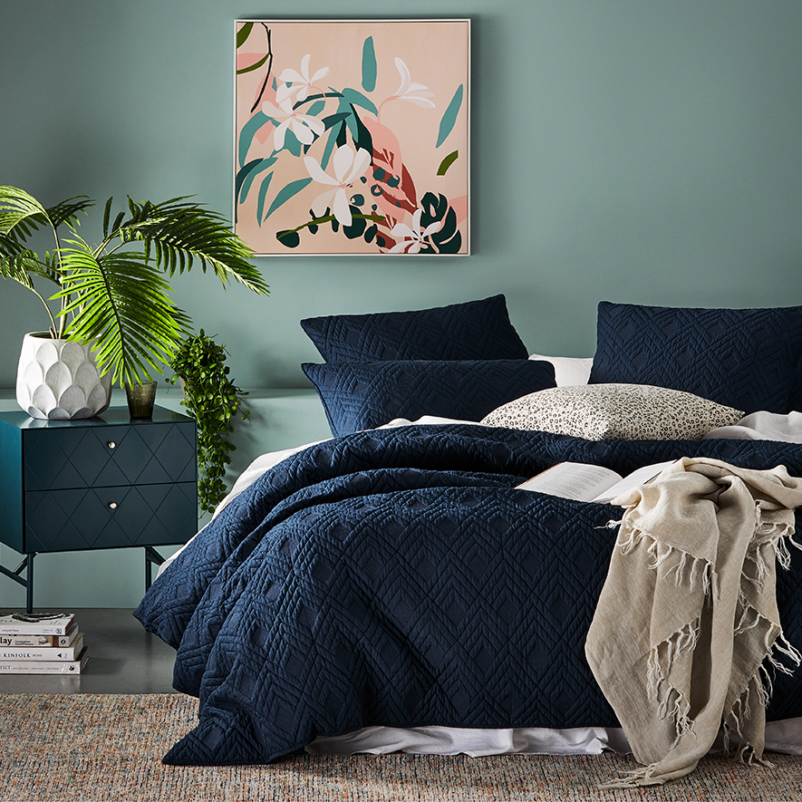 Soho Navy Quilted Quilt Cover Separates | Adairs