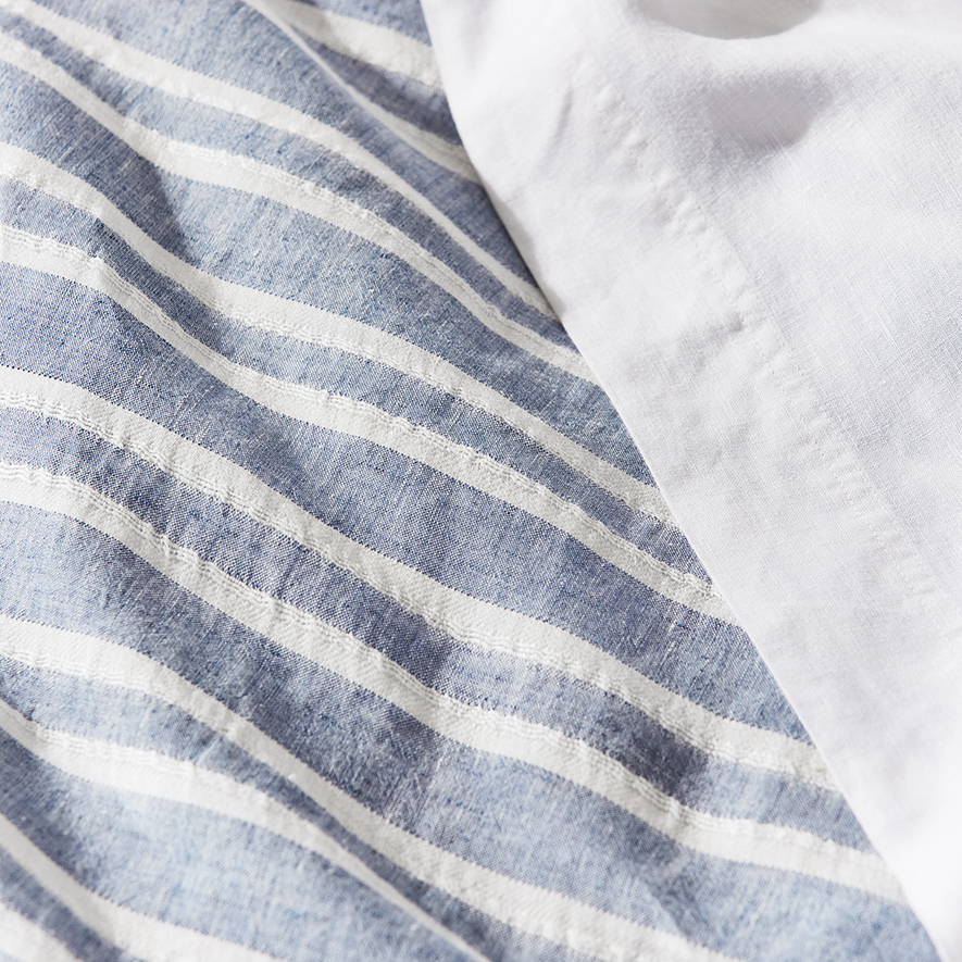 Hudson Linen Cotton Stripe Chambray Quilt Cover Separates | Adairs