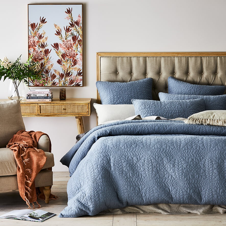 Daisy Dusty Blue Quilted Quilt Cover Separates | Adairs