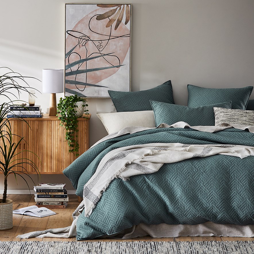 Home Republic - Colvin Teal Quilted Quilt Cover Separates | Adairs