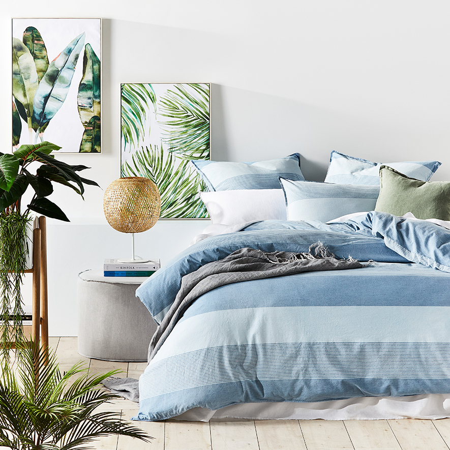 Home Republic - Marina Stripe Ocean Quilt Cover Set + Separates | Adairs