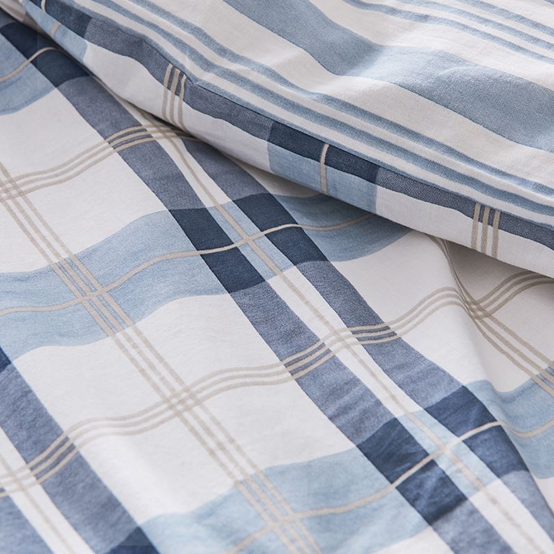 Stonewashed Printed Cotton Blue Check Quilt Cover Separates | Adairs