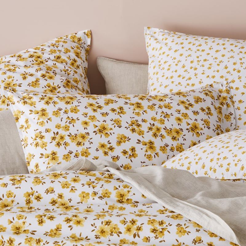Stonewashed Printed Cotton Mustard Floral Quilt Cover Separates | Adairs
