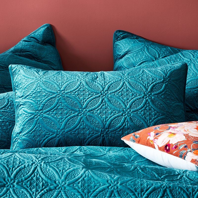 Winnie Quilted Velvet Teal Quilt Cover Separates