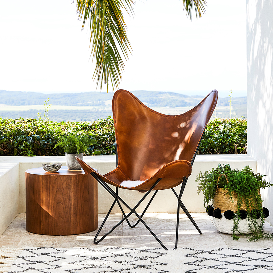 Tan leather outlet butterfly chair