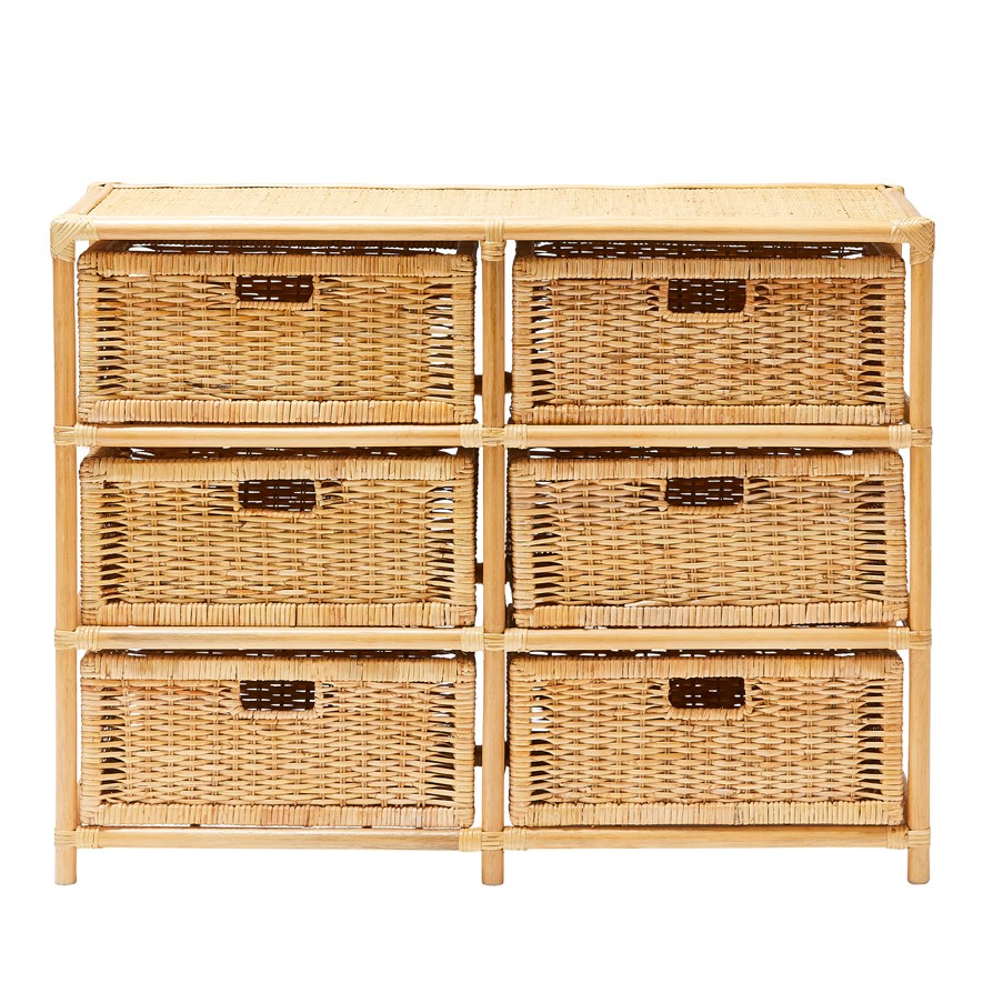 Home Republic - Cayman Rattan 6 Drawer Chest | Furniture | Adairs