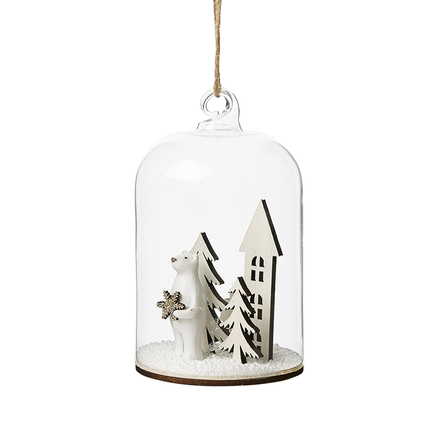 Dome Glass Polar Bear Cylinder Ornament | Adairs