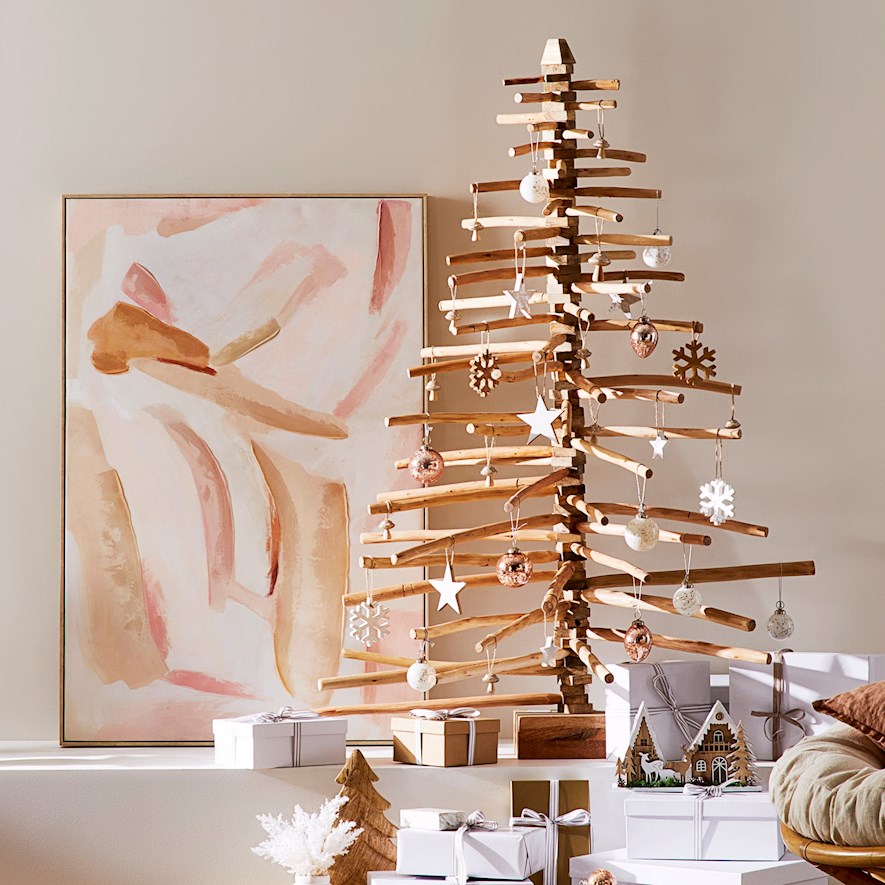 Wooden christmas deals tree with lights