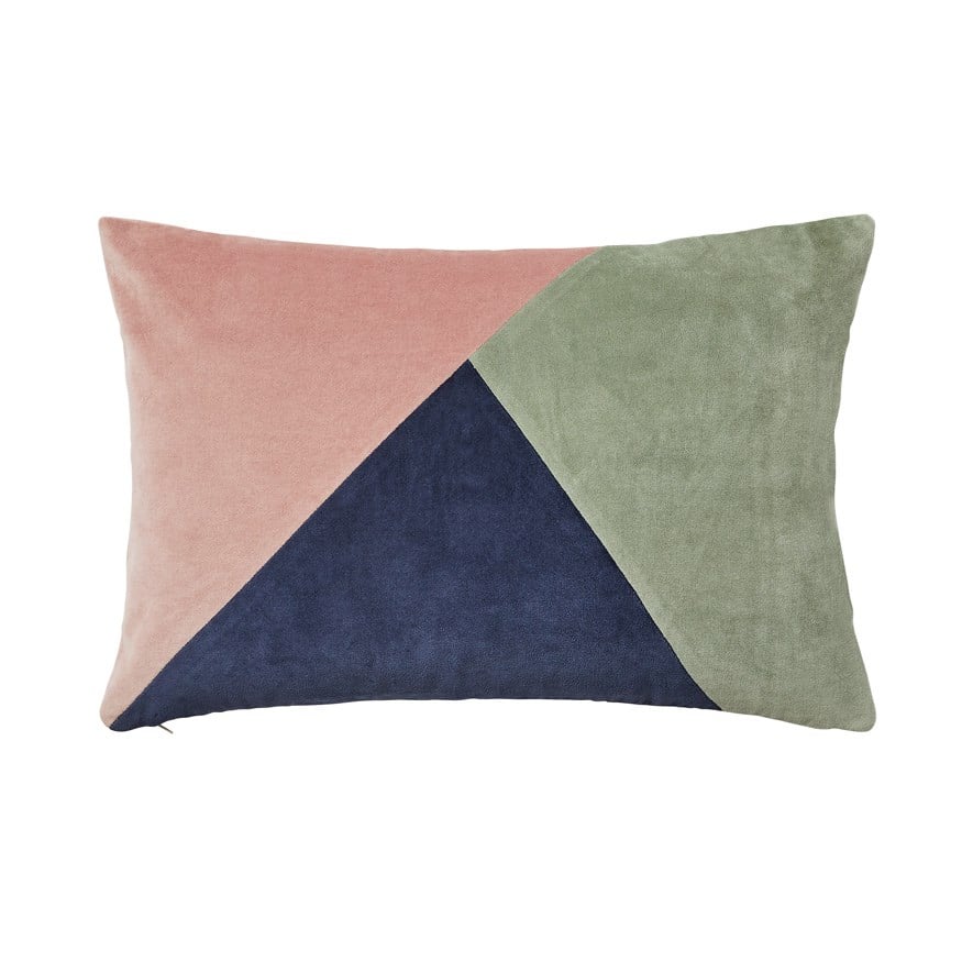 Bombay Splice Misty Pink Navy Sage Velvet Cushion Adairs