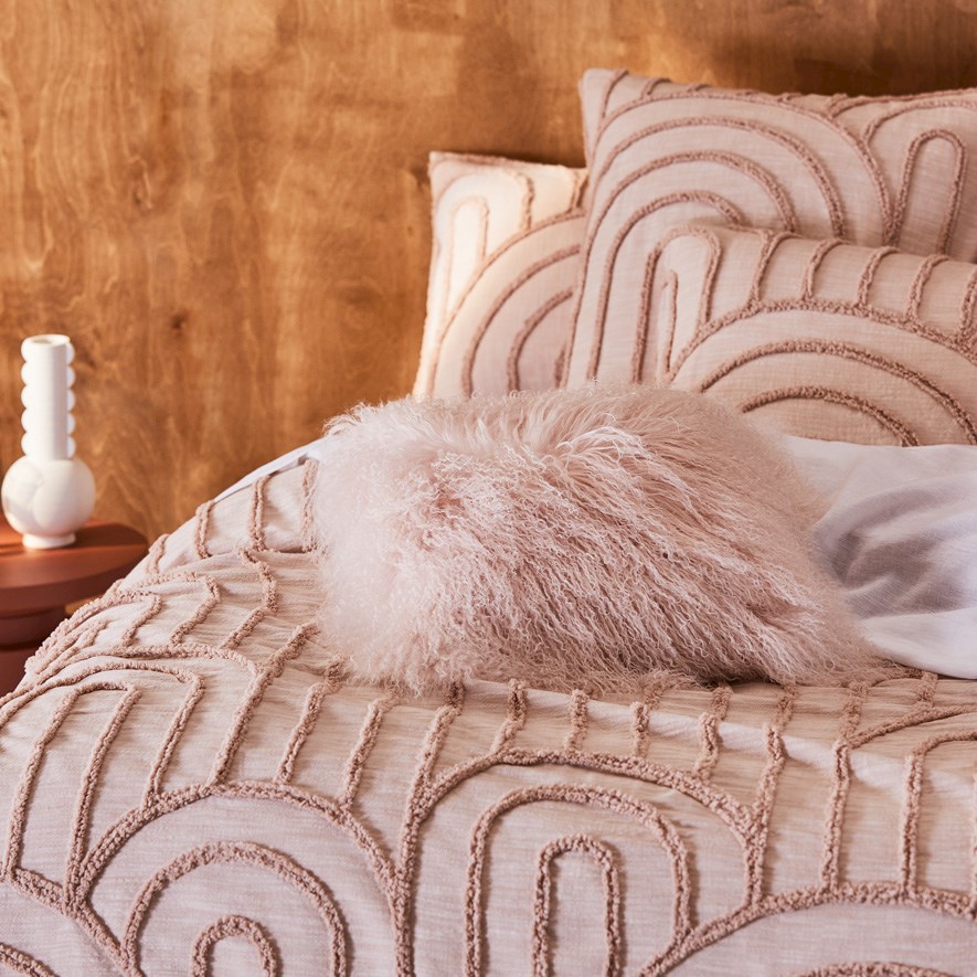 Blush pink outlet mongolian fur cushion