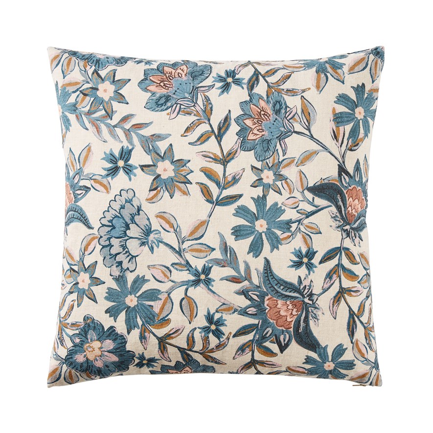 Loren Floral Blue Linen Cushion | Adairs