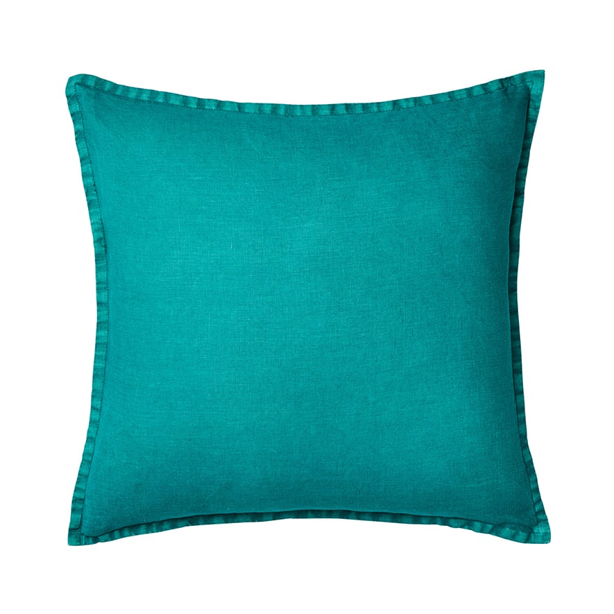 Home Republic - Belgian Jade Vintage Washed Linen Cushion | Adairs